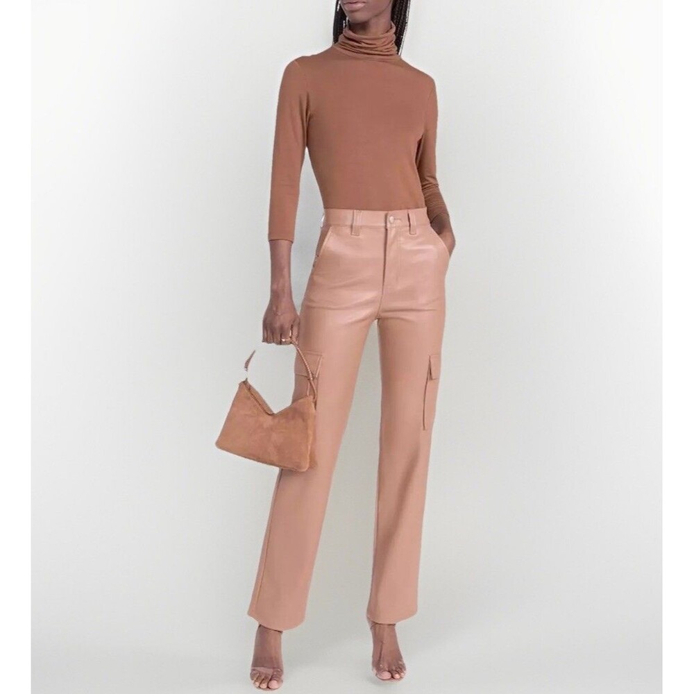 Halogen NWT Wide Leg Faux Leather Cargo Pants Womens XL Taupe Tan Neutral Office